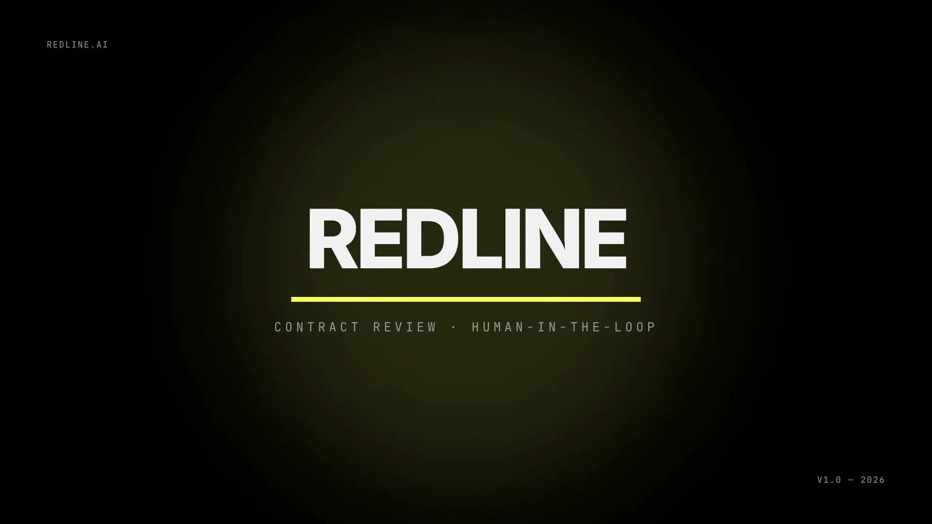 Redline's three-column review workspace: full contract on the left, AI findings list in the middle, evidence panel on the right